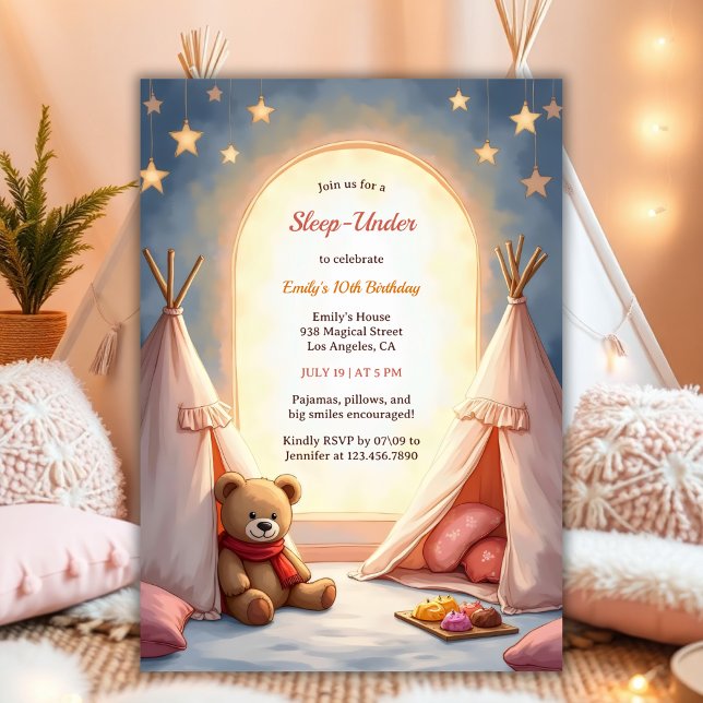 Sleep Under Cosy Pajama Party For Girls Birthday Invitation (Sleep-Under Birthday Invitation – Cozy Pajama Party Invite for Girls Watercolor Birthday Invite)