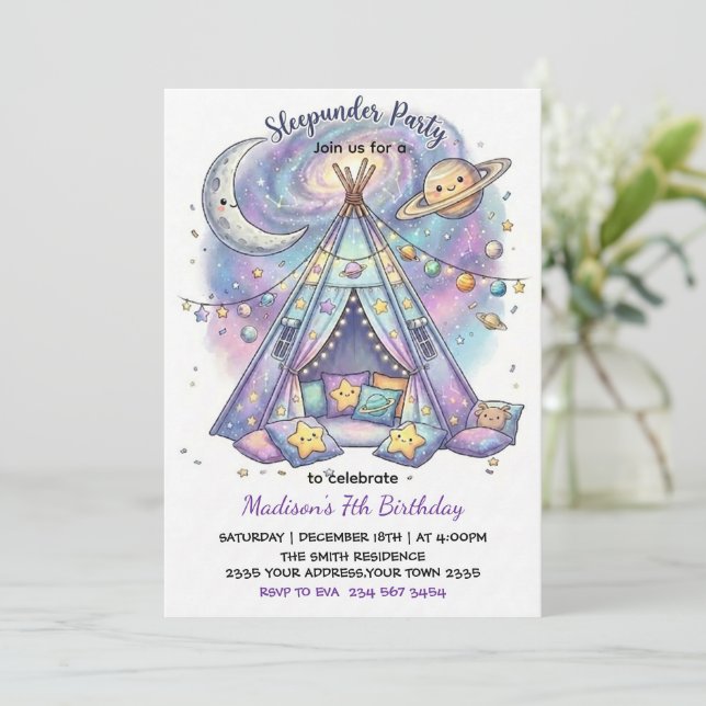 Sleep Under Cute Boho Sleepover Birthday Party Invitation (Standing Front)