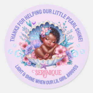 Sleeping African American Baby Girl Seashell Classic Round Sticker