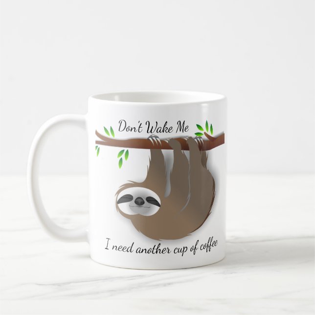 Sleeping and Awake Brown Sloths on Tree Branch Coffee Mug (Left)