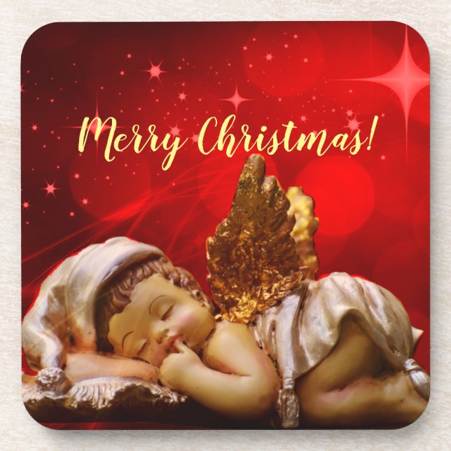 Sleeping Angel Baby Jesus Christmas Coaster (Front)