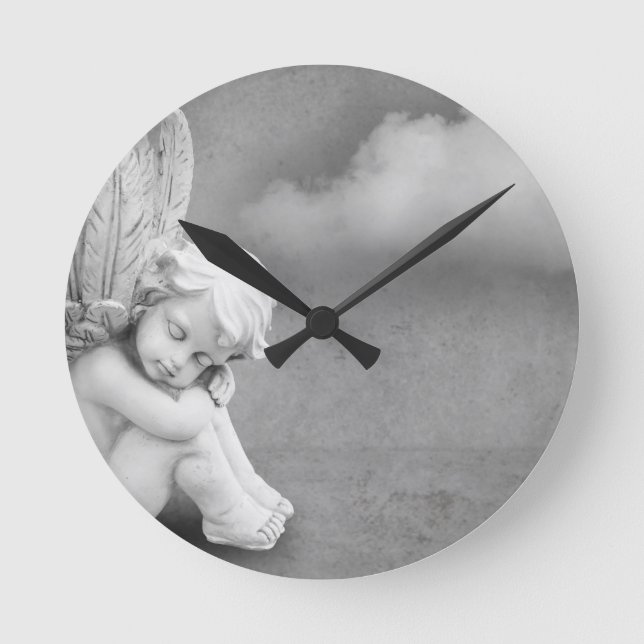 Sleeping angel on grey background, angelic art round clock (Front)