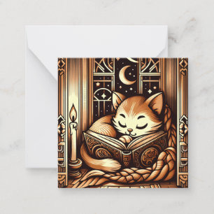 Sleeping Art Deco Style Cat With A Book Card