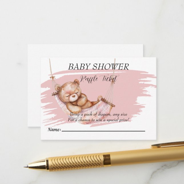 Sleeping Baby Bear Shower Raffle Ticket Enclosure Card (Front/Back In Situ)