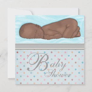 Sleeping Baby Boy Blue Grey Baby Shower Invitation
