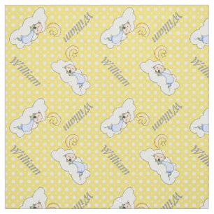 Sleeping baby boy, name & yellow polka dot nursery fabric