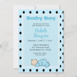 Sleeping Baby Boy Shower Invitation