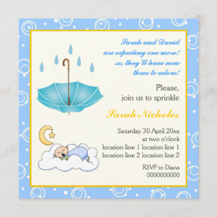 Sleeping baby boy sprinkle blue yellow invitation
