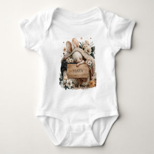 Sleeping Baby Bunny with Knitted Blanket and Name Bodysuit