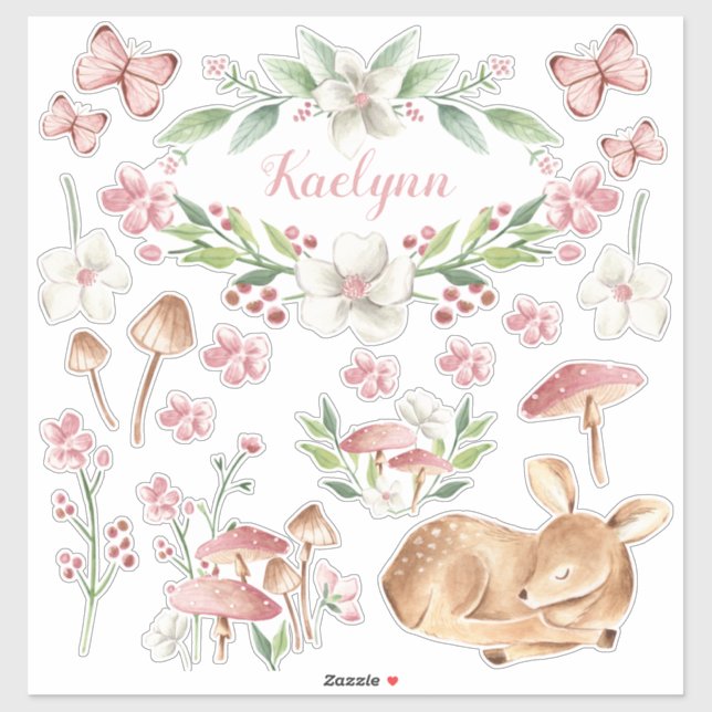 Sleeping Baby Deer Pink Mushroom Patch Set of Stic (Sheet)