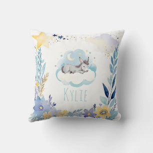 Sleeping Baby Donkey Boho Name Nursery Pillow