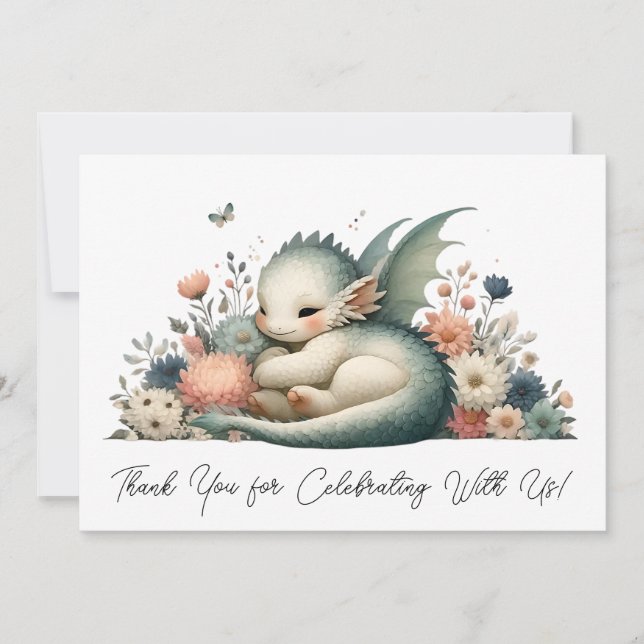 Sleeping Baby Dragon In A Bed Of Flowers Thank You (Front)