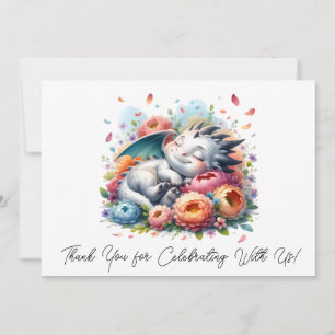 Sleeping Baby Dragon In A Bed Of Flowers Thank You Card