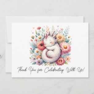 Sleeping Baby Dragon In A Bed Of Flowers Thank You Card