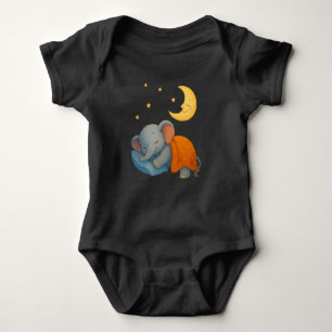 Sleeping Baby Elephant Under the Moon – Cute Dream Baby Bodysuit