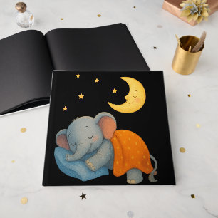 Sleeping Baby Elephant Under the Moon – Cute Dream Guest Book