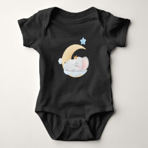 Sleeping Baby Elephant with Crown - Cute Moon and Bodysuit