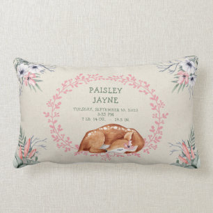 Sleeping Baby Girl Deer Birth Stats pillow