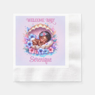 Sleeping Baby Girl in Seashell Floral Pastel Napkin