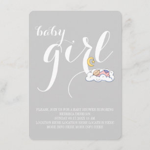 Sleeping baby girl shower elegant text minimal invitation