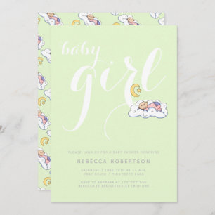 Sleeping baby girl shower pale green  typography invitation