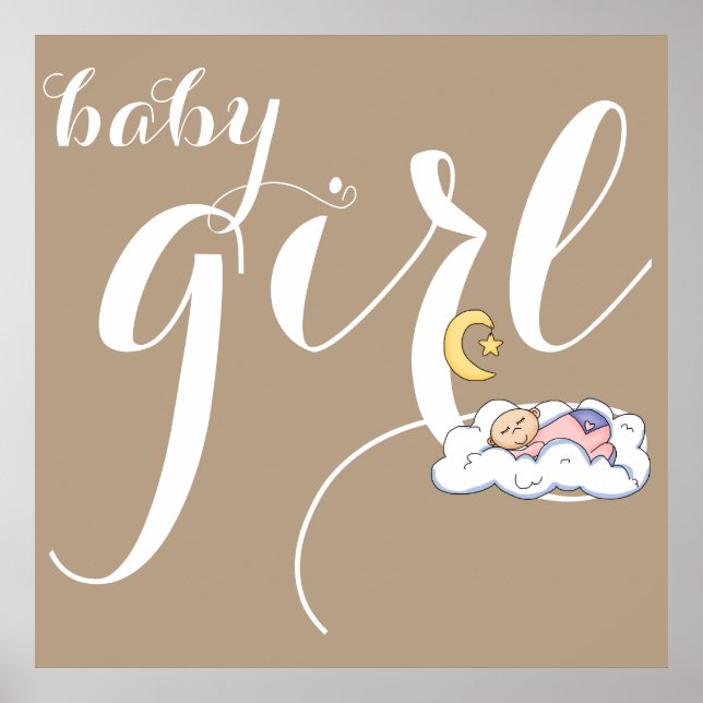 Sleeping baby girl typography cute brown nursery poster (Front)