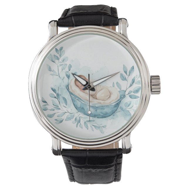 Sleeping Baby in Blue Cradle Watch (Front)
