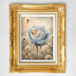 Sleeping baby in blue flower  poster
