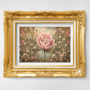 Sleeping baby in pink flower poster