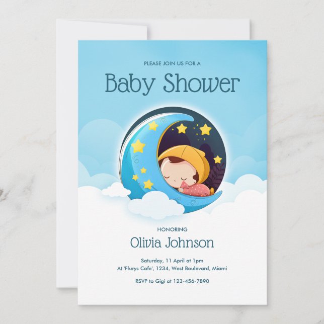 Sleeping baby in the moon | Baby Shower Invitation (Front)
