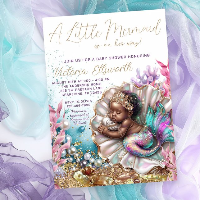Sleeping Baby Mermaid Clamshell Baby Shower Invitation (Cute sleeping mermaid in a beautiful clamshell.)