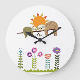 Sleeping Baby & Mother Sloth Large Clock