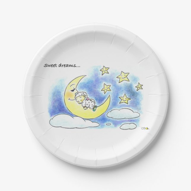Sleeping Baby on Moon – Party Paper Plate (Front)