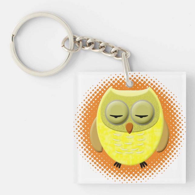 Sleeping Baby Owl Cartoon Key Ring (Front)
