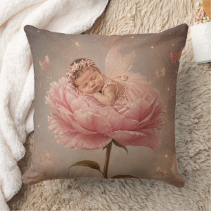 Sleeping baby pink flower cushion