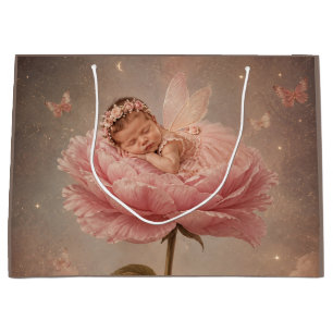 Sleeping baby pink flower large gift bag