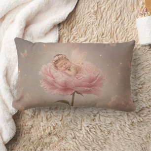 Sleeping baby pink flower lumbar cushion