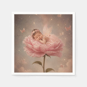 Sleeping baby pink flower napkin