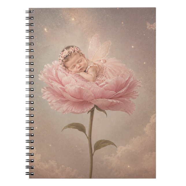 Sleeping baby pink flower notebook (Front)
