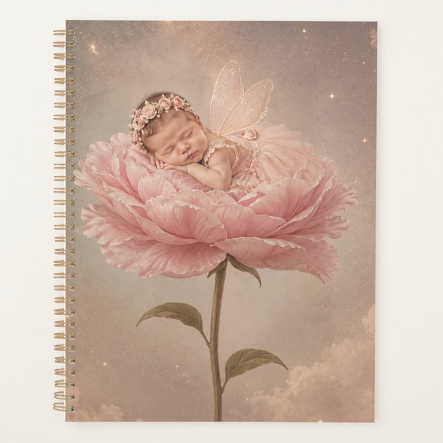 Sleeping baby pink flower planner (Front)