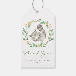 Sleeping Baby Racoon Wreath Baby Shower Thank You Gift Tags