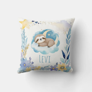 Sleeping Baby Sloth Boho Name Nursery Pillow