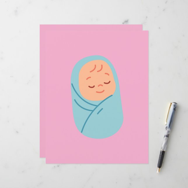 Sleeping Baby Swaddled in Blue (Front/Back In Situ)