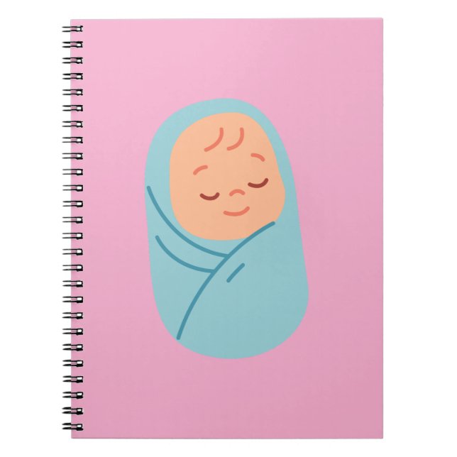 Sleeping Baby Swaddled in Blue Notebook (Front)