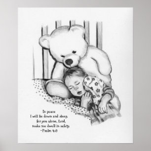 Sleeping Baby, Watchful Teddy Bear: Bible Verse Poster