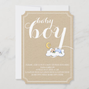 Sleeping babyboy shower vintage text minimal invitation