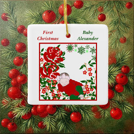 Sleeping Baby's First Christmas Art Personalised Ceramic Ornament