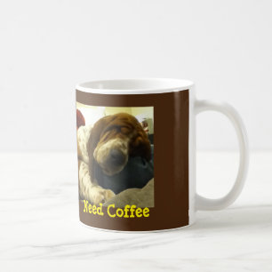Sleeping Basset Hound on "Need Coffee" Mug