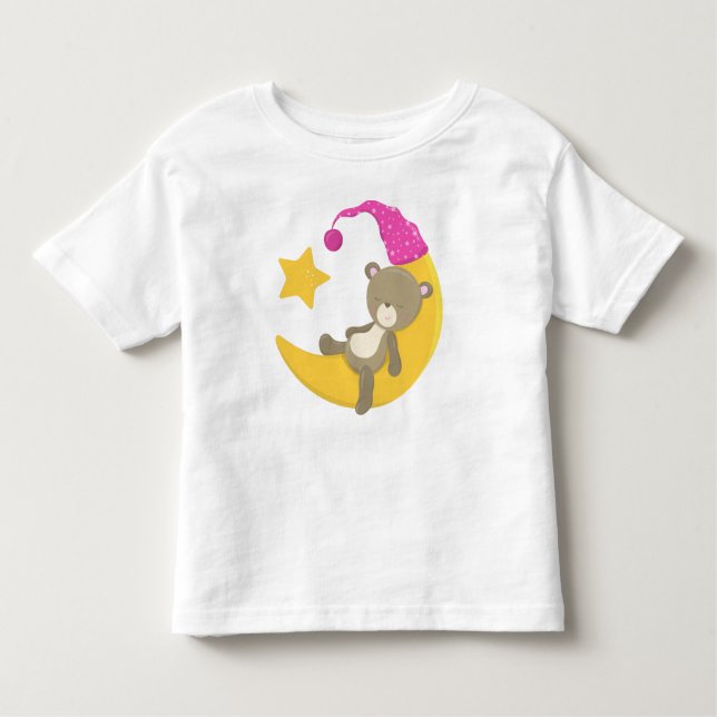 Sleeping Bear, Bear On The Moon, Cute Bear Toddler T-Shirt (Front)