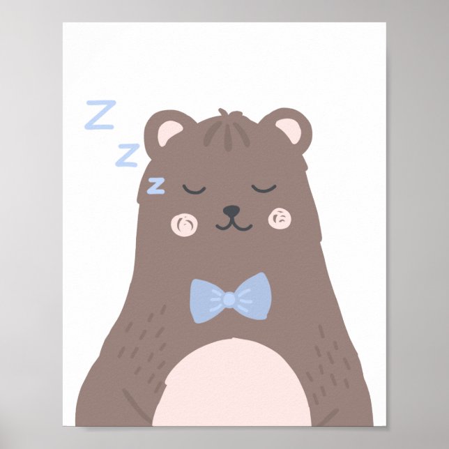 Sleeping Bear Cartoon Brown Blue Boy Nursery Decor (Front)
